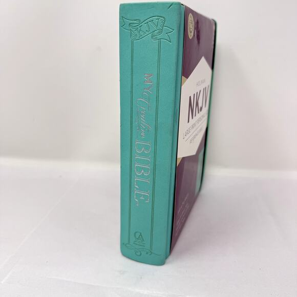 Holman NKJV Large Print Personal Size Reference Bible Teal Floral Edge New *flaw - Picture 2 of 5